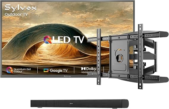 SYLVOX Outdoor TV with Soundbar & Mount, 75 inch 4K QLED Smart TV, Weatherproof TVs Support Google Assistant, Wide Viewing Angle, IP56 Waterproof, 1000 Nits Partial Sun QLED Television(2026 Model)