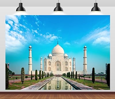 BELECO 7x5ft Fabric Taj Mahal Backdrop Indian Famous Architecture Mosque Building Background Indian Travel Theme Party Decorations Portrait Photoshoot Booth Studio Props