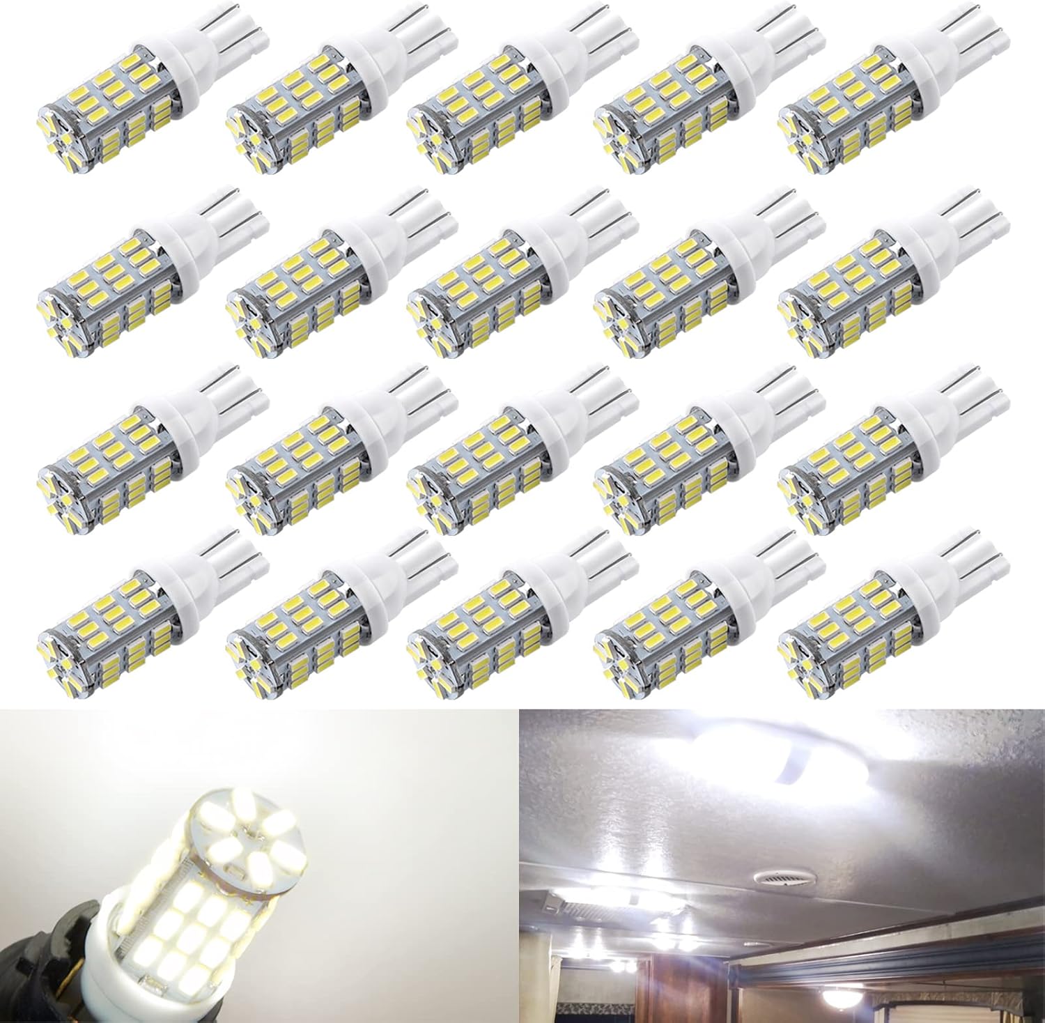 T10 921 194 168 LED Bulbs Natural White 20-Packs, Super Bright 3014 42-SMD LED Replacement 12 Volt RV Camper Trailer Boat Trunk Interior Dome Map License Lights, Backup Reverse Lights