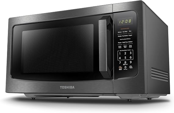 TOSHIBA Microwave Oven with Smart Sensor, 1.6 Cu.Ft, 1200W | Position Memory Turntable, Sound On/Off, Countertop, 13.6" Turntable, Black Stainless Steel
