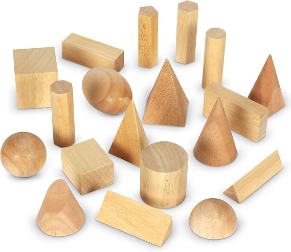 Learning Resources Wood Geometric Solids - | Wooden Geometry Manipulatives, 3D Blocks for Kids, Geometric Shapes Learning Toys, Math Classroom Toys, Set Of 19, Grades 6+