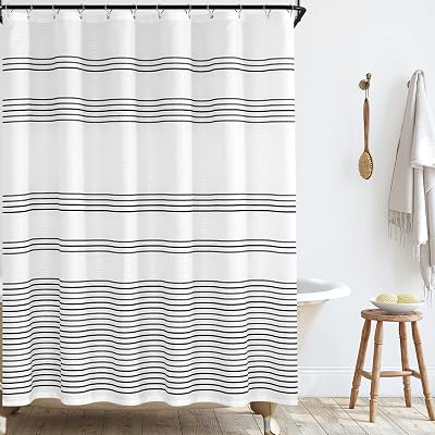 jinchan Black and White Shower Curtain for Bathroom Modern Farmhouse Striped Waterproof Fabric Shower Curtain Set with 12 Hooks Machine Washable 70x72 Inches