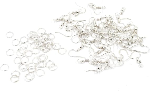 IVEI Earring Hooks & Jump Rings for Jewellery Making Silver - Set of 50 | Projects, Quilling | Ideal for Artists, Professionals