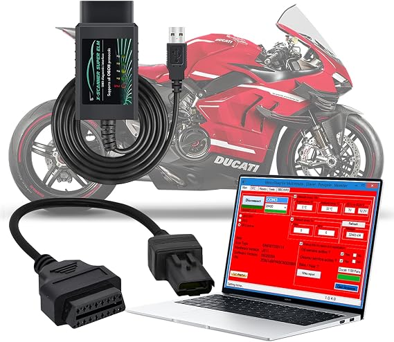 ELM 327 OBD2 USB V1.4 Adapter Cable for JPDiag Melcodiag M3C9 Software with Ducati 4 pin OBD2 Adapter,Compatible with Ducait Multistrada 1200/Diavel/Panigale 1199/Monster 696 796 1100 Motorcycle