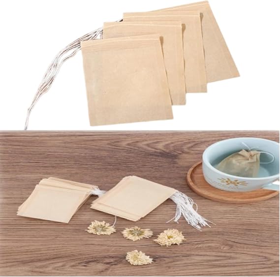 100 Pcs Apricot Disposable Tea Bags For Loose Leaf Tea, Unbleached Tea Filter Bags With Drawstring, And Compostable,Tea Filters,Easy to Use Coffee, Tea and Espresso Filters, White