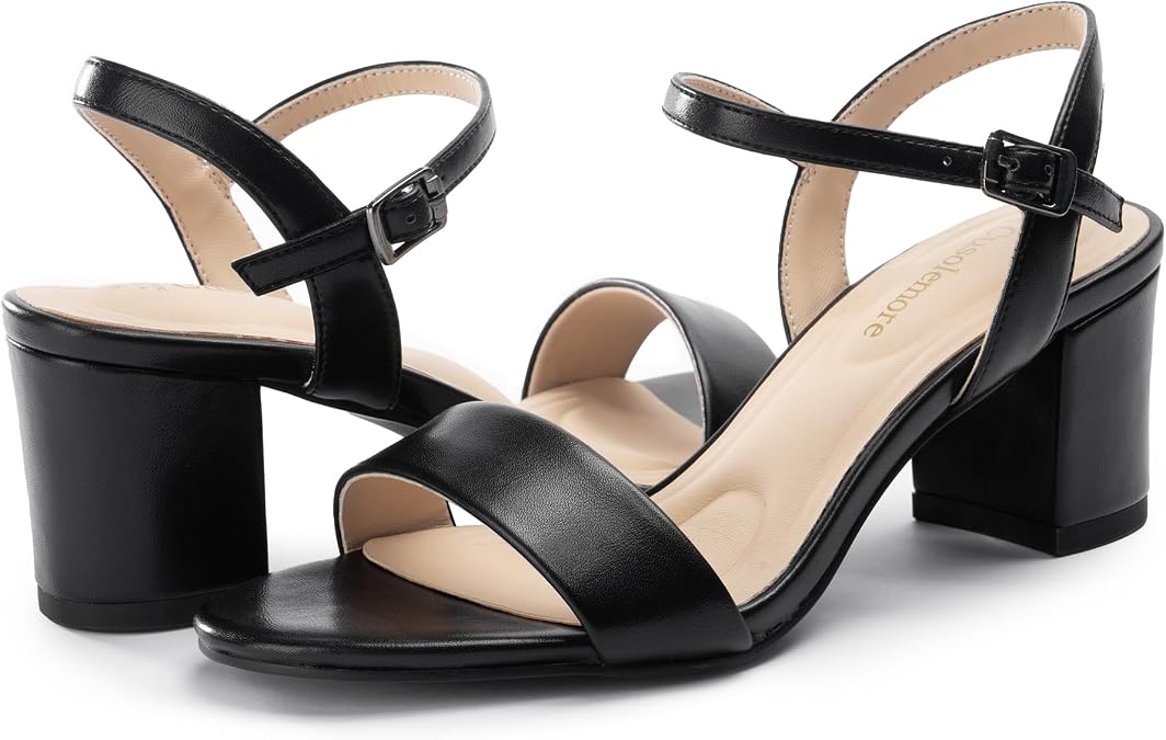 Cusolemore Black Block Heel Sandals for Women, Comfortable Open Toe Low Chunky Heel Dress Pumps Shoes Size 9.5