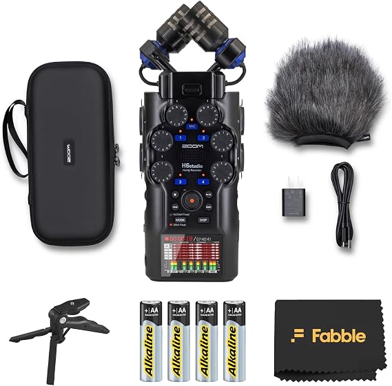 Zoom H6studio Handy Recorder Bundle with APH-6s Accessory Pack, Hairy Windscreen, Padded Shell Case, AD-17 AC Adapter, USB-C Cable, AA Batteries, Table Tripod Hand Grip