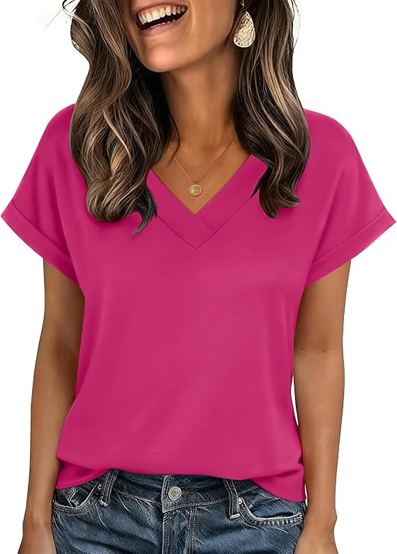 Zeagoo Womens Summer Tops Rolled Short Sleeve Shirts Dressy Casual Blouses | Summer shirts, Cute unique v neck basic tees, Business casual outfits, Fashion loose tunics, Work blouse, Trendy fall tops