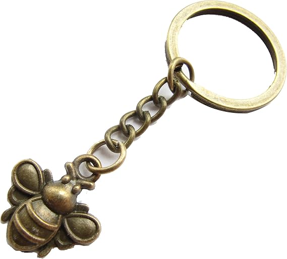 Cute Honey Bee Keychain Ancient Silver Tiny Honeybee Bumble Bee Charm Keyring