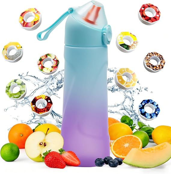 Air Water Bottle with 10 Flavour Pods(Blue Purple),700ml/24OZ | Flavoured Water Bottle BPA Free,0 Sugar Calorie Just water,Scented Water Bottle for Sport Cycling Gym School,Dishwasher-safe