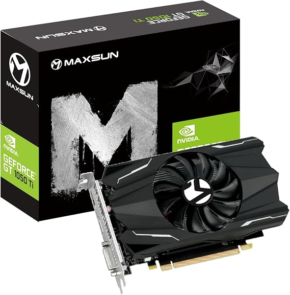 MAXSUN NVIDIA GEFORCE GTX 1050 Ti Transformer ITX 4G Video Display Graphics Card GPU 4GB GDDR5, mini ITX Design, DisplayPort, HDMI, DVI-D, Single Fan Cooling System