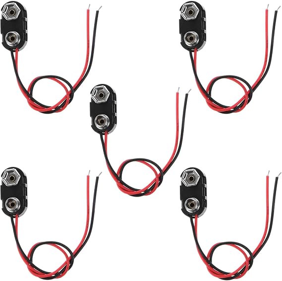 9V Battery Clip Connector Tinned Wire Leads 15cm Black Red I Type Battery snap Clip Connector 5Pcs