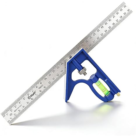 Combination Square 12", Combo Square with Zinc Alloy Body, Stainless Steel Double Sided Ruler with 0-300mm Graduations, 45 90 Degree Marking, Measuring Tool for Woodworking