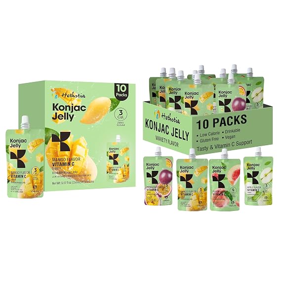 Hethstia Konjac Jelly 10 Pack(Peach, Mango, Passion Fruit, Green Apple) and Konjac Jelly-Mango Flavor Drinkable Snack, 10-Pack Squeeze Pouches