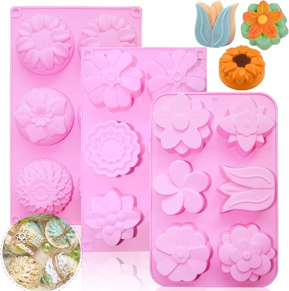 3PCS Flower Soap Molds,Silicone Soap Molds,Silicone Molds for Soap