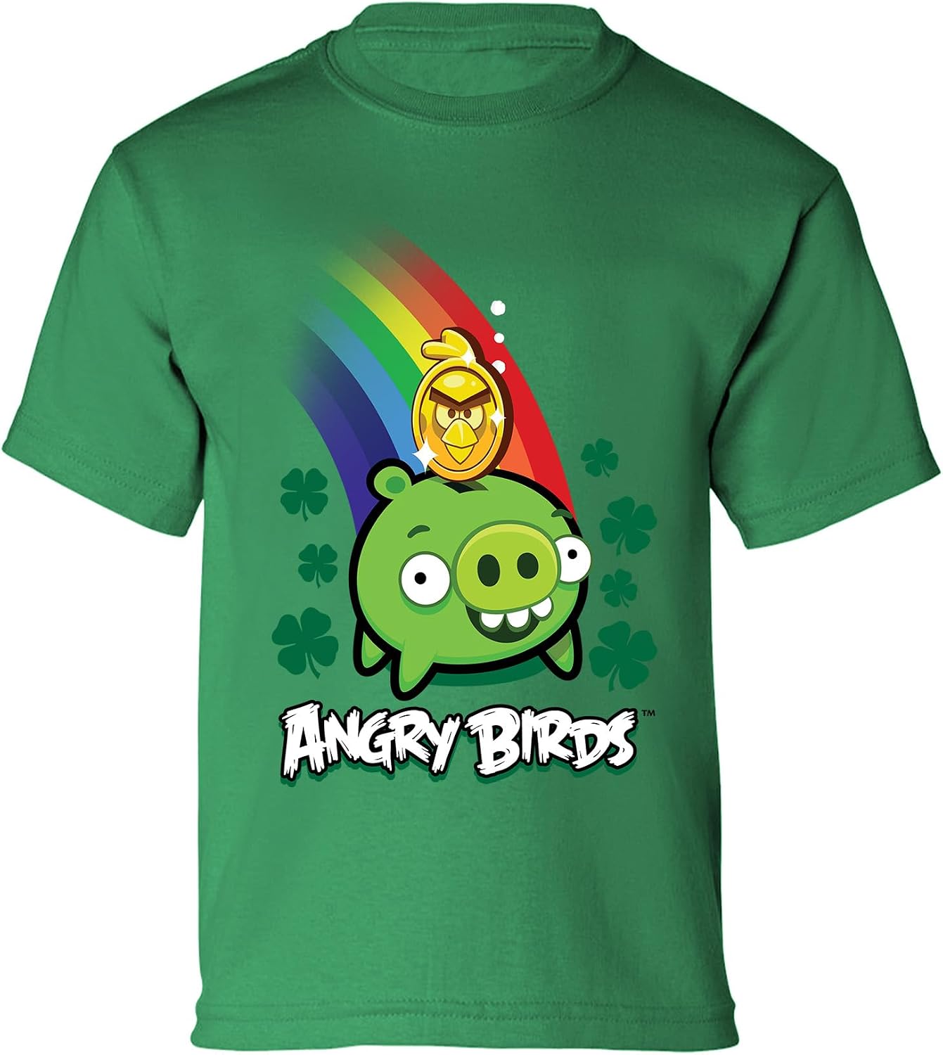 ANGRY BIRDS Official Piggy Bank Coin Printed Short Sleeve 100% Cotton T-Shirt for Boys, Girls, Unisex Kelly Green