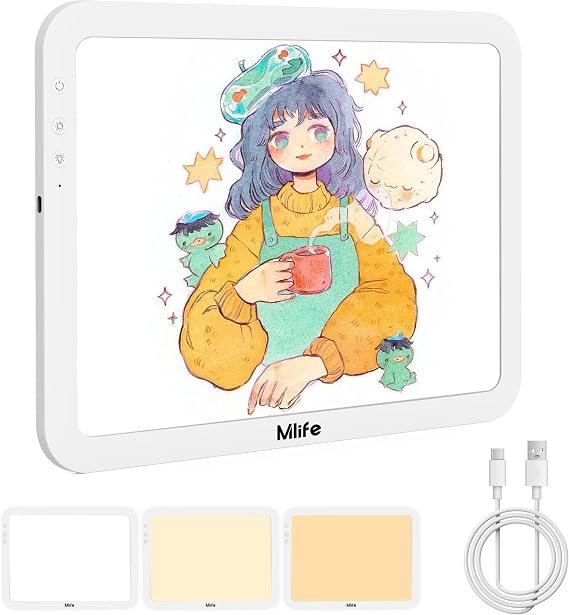 Mlife A4 Rechargeable Tracing Light Pad,Stepless dimming,Six Brightness Settings Up to 8860 Lumens,Cordless and Portable Drawing Light Board for Tracing,Weeding Vinyl,Sketching,Diamond Art(White)