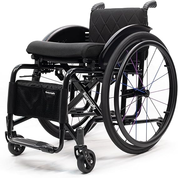 Lightweight Sports Wheelchair - Foldable, Mute, All Terrain - Aluminium - Suitable for Teenagers, Adults, Seniors (Seat Width 40cm, Black)