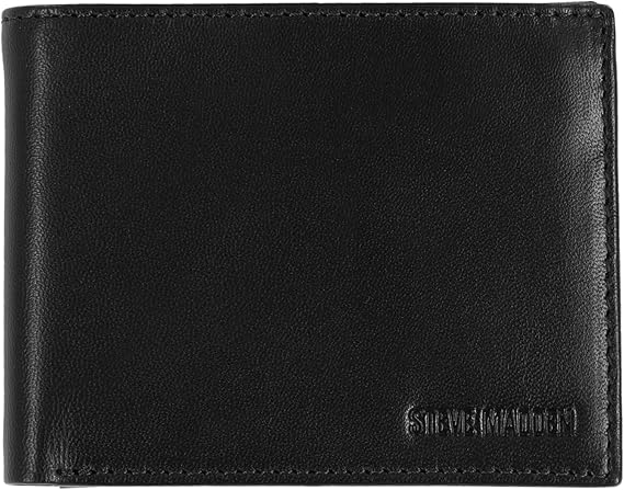 Steve Madden Men's Slim Leather Wallet with Extra Capacity Attached Flip Pockets