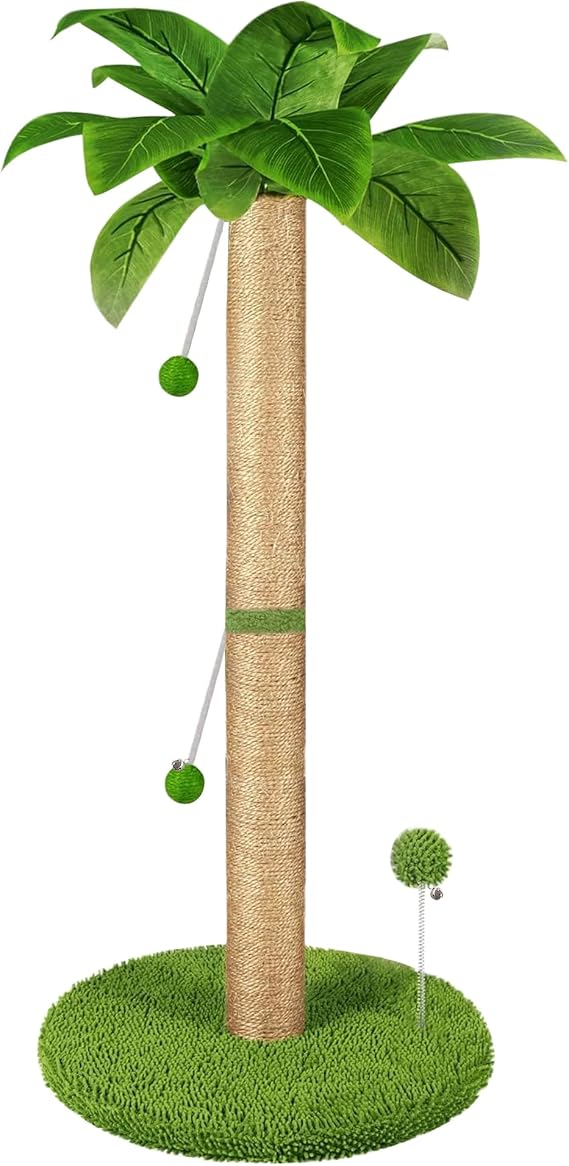 Cat Scratching Post, 82cm Tall Scratch Tree with Premium Sisal Rope, Two Interactive Dangling Balls and Spring Ball Toys for Indoor Kittens and Cats