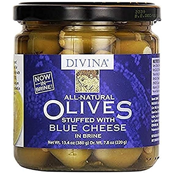 Divina Olives Stuffed With Blue Cheese in Brine, 7.8 oz Jars (Pack of 3)