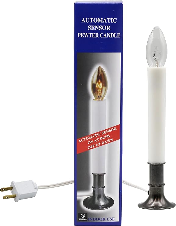 Creative Hobbies Electric Window Candle Lamp with Pewter Plated Base, Dusk to Dawn Sensor Turns Candle on in Dark and Off in Light, Ready to Use!