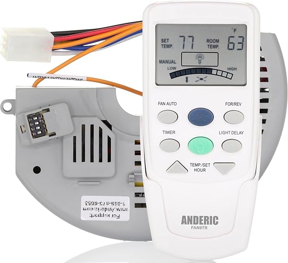 Anderic FAN-9T with Reverse Key Thermostatic Remote Control KIT | with FAN-10R Receiver KIT for Hampton Bay Ceiling Fans - FAN9T FAN10R KIT (FCC ID: L3HFAN9T, PN: FAN9TR, Works receiver