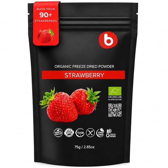 Organic Freeze Dried Strawberry Powder from Organic Freeze Dried Strawberries Rich in Fiber, for Smoothies, Baking & Natural Pink Food Coloring Gluten Free - for Vegetarian & Vegan - 2.65oz