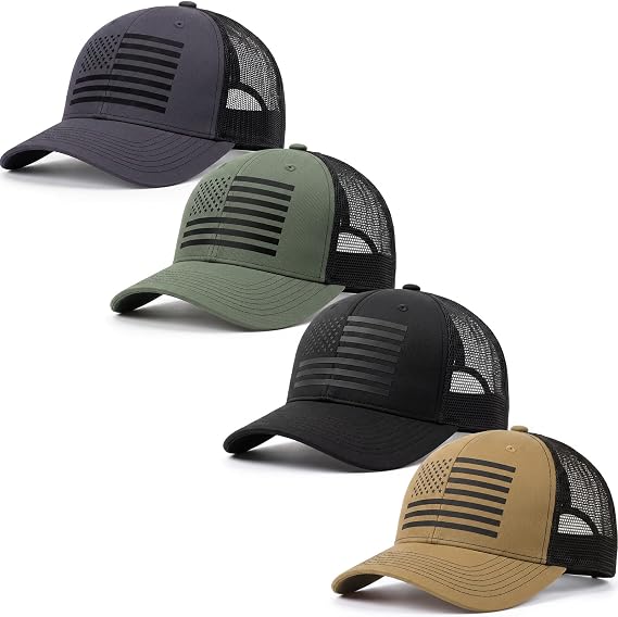 Hercicy 4 Pcs American Flag Trucker Hats, Adjustable Hats