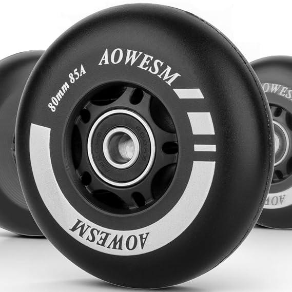 AOWESM Inline Skate Wheels, Outdoor & Indoor, 85A, 4-Pack (Black, 72mm)