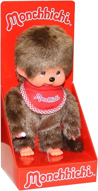 Monchhichi Classic Boy Red Bib Plush with Vinyl Face - Retro Collectible | Monchhichi Wearing Red Bib - Classic Monchhichi - Traditional Collectible Retro Plush - Gift for Nostalgic Collectors