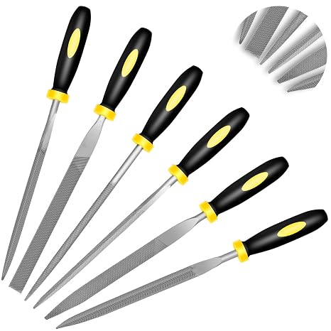 Needle File Set of 6 Mini Metal Needle File Set 3rd Generation Hardened Alloy Strength Steel Set with Plastic Non-Slip Handle, Hand Metal File, Wooden Hand Metal Tool, Model Plastic