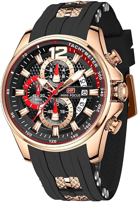 MF MINI FOCUS Men Watch Casual Fashion Wrist Watches (Chronograph/Waterproof/Luminous/Calendar) Silicon Band Quartz Watches for Men