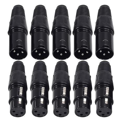 DIANN 10pcs 3 Pin XLR Audio Jack Microphone Connector - 5 Male and 5 Female XLR Connectors