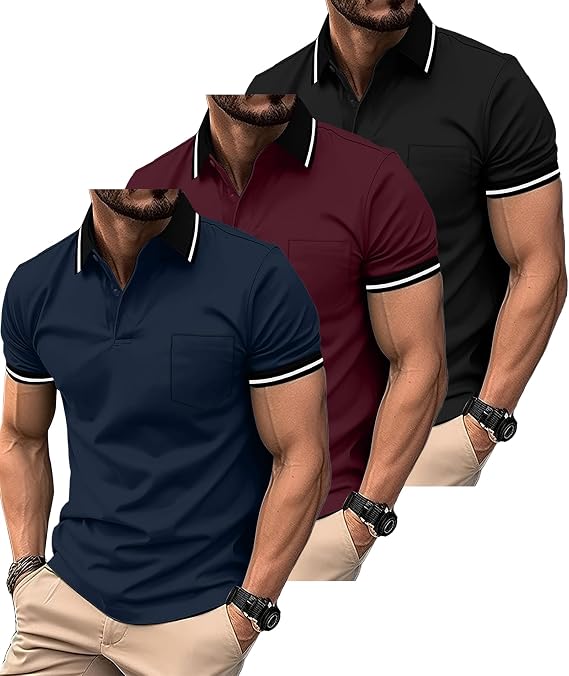 ZITY 3 Pack Men Polo Shirts Short Sleeve Athletic Golf Polos with Pocket