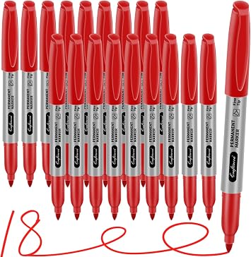Red Permanent Marker Bulk, Fine Point Markers work on Plastic Metal Wood etc., Waterproof, Quick Drying, Fade Resistant, No smear, Perfect for Classroom, Home, Office, 18 Count