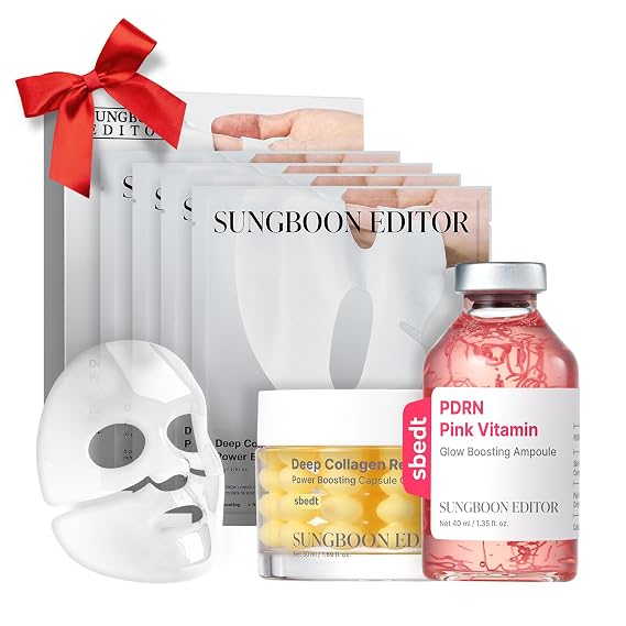SUNGBOON EDITOR Collagen Peptide Pink PDRN Glow Intensive Ampoule, Deep Collagen Retinol Capsule Cream, Deep Collagen Overnight Mask Hydrating Mask for Glass Skin, Gifts for Women