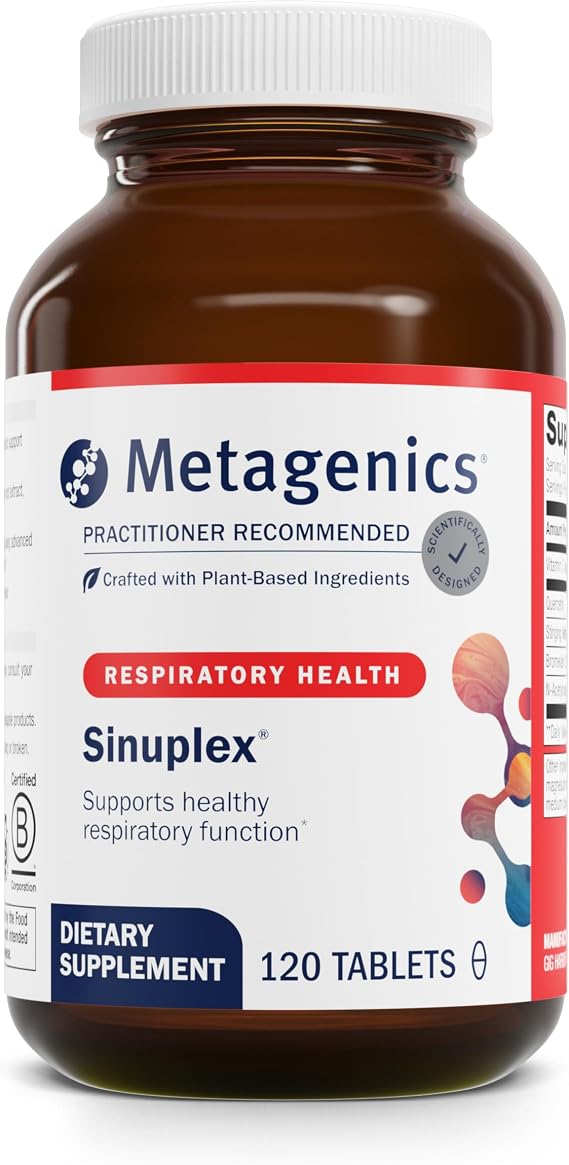 Metagenics Sinuplex - Respiratory & Immune Support* with Vitamin C (150 mg), Quercetin, Stinging Nettle, NAcetylcysteine & Bromelain* - NonGMO, GlutenFree - 120 Tablets
