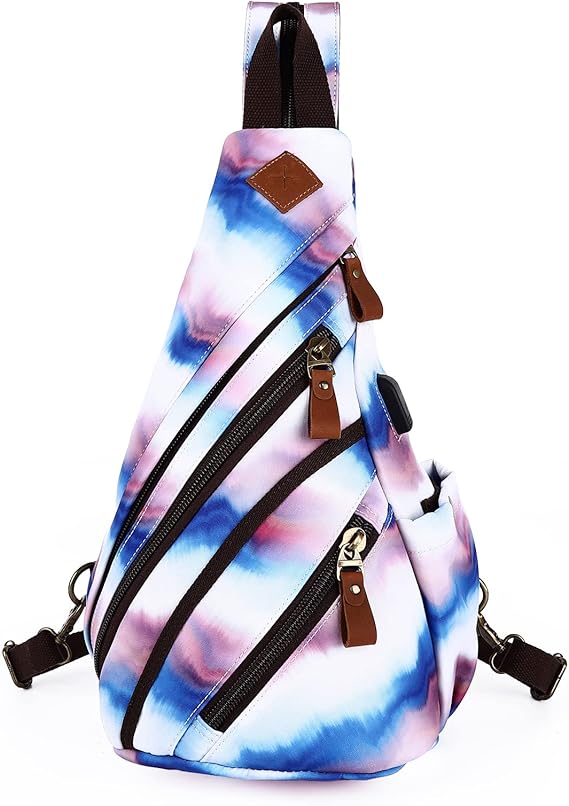 Canvas Sling Bag Crossbody Backpack Genuine Leather Shoulder Bag Casual Daypacks For Men | Canvas