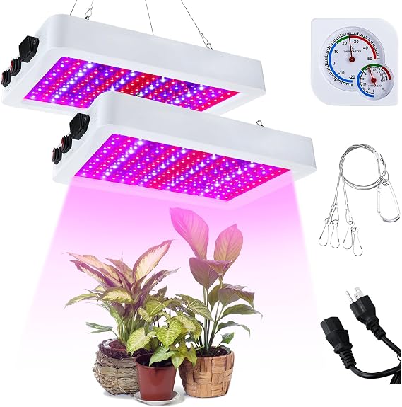 Supervitae 2 Pack 1000W Full Spectrum LED Plant Grow Lights & Hanging Kit | Veg Seedling Bloom Stages, Thermometer Hygrometer Included, Tent Greenhouse Use, Vegetable Flower Cultivation for Plants