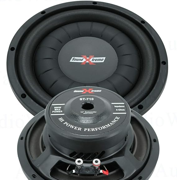 SoundXtreme ST-710 10" Sub 800 Watt Max Power Car Audio Shallow Mount Ultra Slim 10" Truck Competition Subwoofer Single 4 Ohm Voice Coil Speaker System