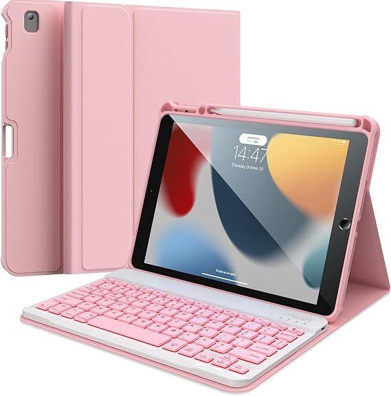 ALIWLHOF for iPad 9th Generation Case with Keyboard, Magic Magnetic Keyboard Case for iPad 10.2 9th/8th/7th Gen & Air 3,Pro 10.5, Multi-Touch Trackpad - Backlit (Rose Pink)