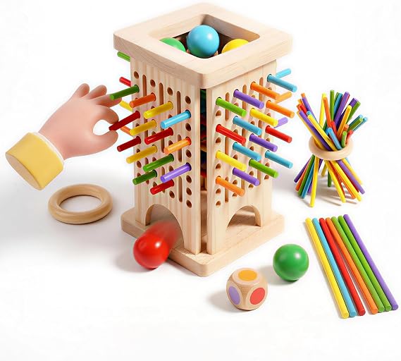 Wooden Stick Pulling Game Fine Motor Skill Strategy Board Games | STEM Logic Brain Teaser Hand Eye Coordination Focus Training Autism ADHD Sensory Therapy Family Party Activity Color Sorting