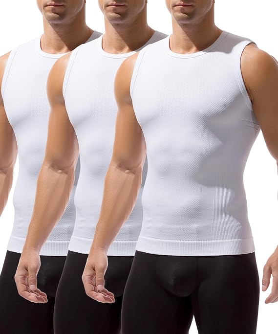 Casey Kevin Men's Shapewear Sleeveless Moderate Compression Shirt 3 Pack