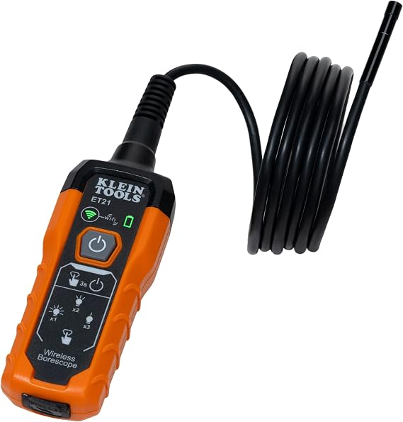 Klein Tools ET21 WiFi Borescope Işıklı, iPhone ve Android için Muayene Kamerası, Su Geçirmez Kamera, IP67 Dereceli, Ayarlanabilir LED Aydınlatma