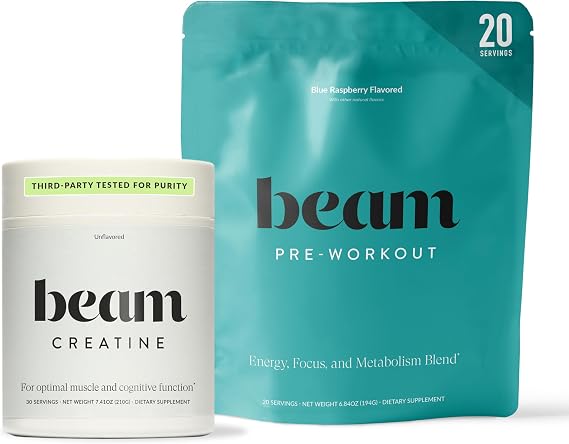BEAM Creatine Monohydrate + Pre Workout Bundle Strength, Endurance & Muscle Recovery Stack Clean Energy & Hydration Support, Third-Party Tested for Peak Training Performance