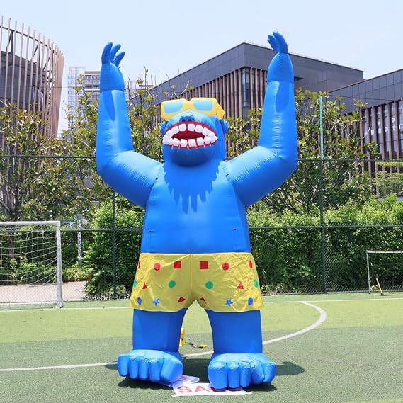 Giant Inflatable Gorilla Inflatable Animals Cartoon Model with Blower for Park, Yard, Party, Zoo Theme Decor (Blue, 20FT high)