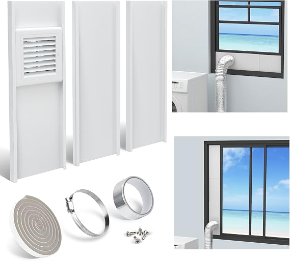 LBG Products Dryer Vent Window Kit with Weather-proof Louvered Vent Cover for 4" Diameter Dryer Vent Hose,Adjustable Window Seal Plates Kit for Sliding Windows and Hung Windows,Up to 47 inches