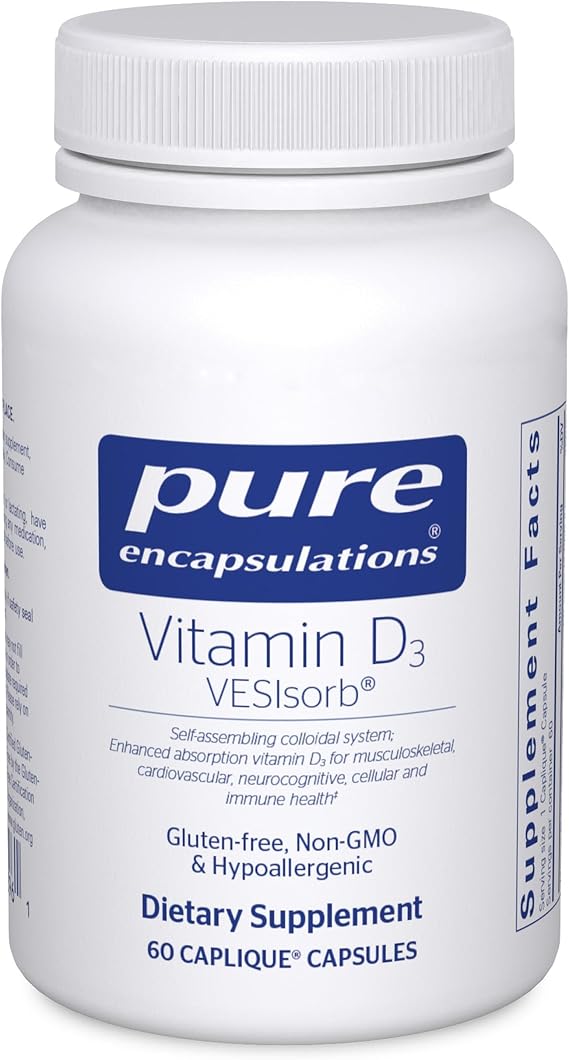 Pure Encapsulations Vitamin D3 VESIsorb, 60 Caplique Capsules | Supplement to Support Bones, Heart, Colon, Breast Health, and Enhanced Vitamin D Absorption*