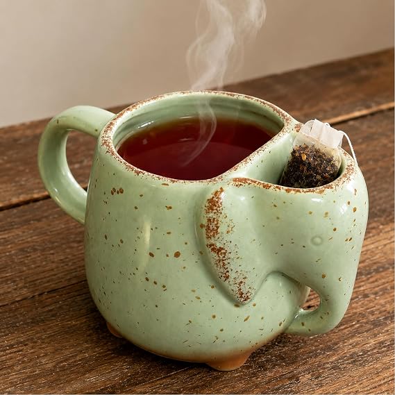 Elephant Mugs Unique Tea Mug for Women Tea Lover Ceramic Green 15 oz